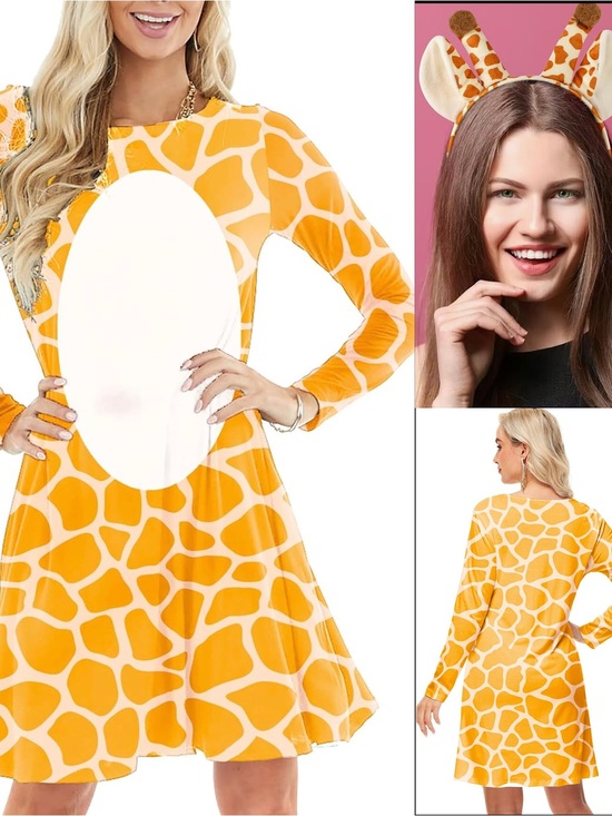 Dresses & Skirts - Giraffe Costume!🦒🧡👯‍♀️ Long Sleeve Dress with Ears Headband